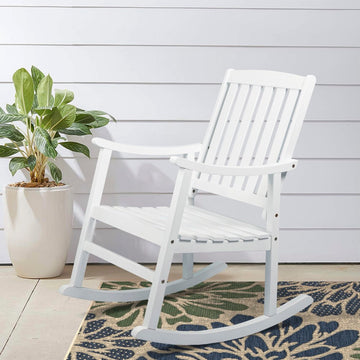 Penny Classic Slat-Back 300-Lbs Support Acacia Wood Patio Outdoor Rocking Chair - JONATHAN Y